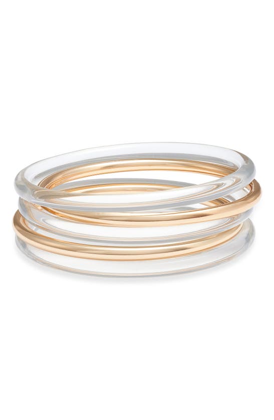 Shop Open Edit Set Of 5 Bangles In Clear- Gold