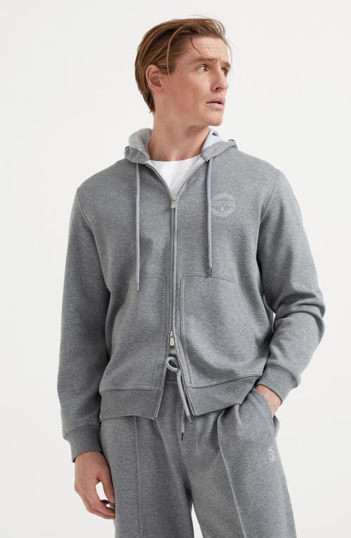 Shop Brunello Cucinelli Cotton, Cashmere And Silk French Terry Double Cloth Hooded Sweatshirt With Zipper In Dark Grey