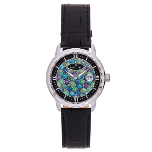 Shop Heritor Automatic Protégé Leather-band Watch W/date In Silver/black