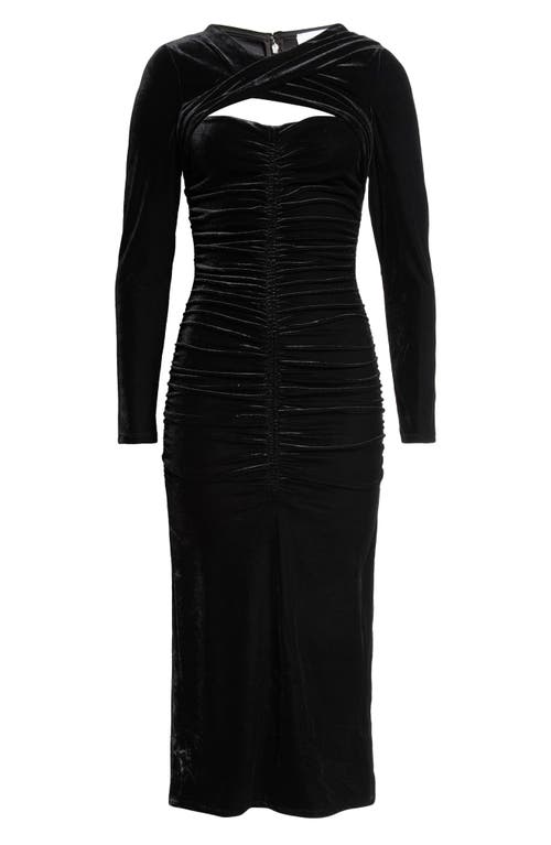 Shop Reiss Sia Ruched Long Sleeve Velvet Maxi Dress In Black