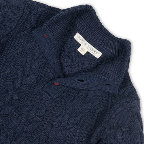 Shop Hope & Henry Boys' Organic Mock Neck Cable Sweater, Kids In Chunky Navy Cable