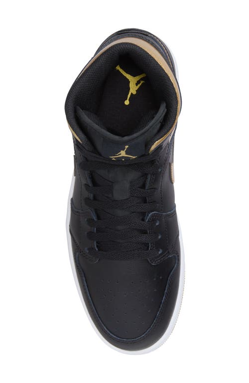 Shop Jordan Air  1 Mid Sneaker In Black/metallic Gold/white