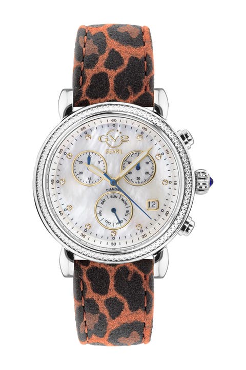 Marsala Diamond Swiss Quartz Leather Strap Watch, 37mm