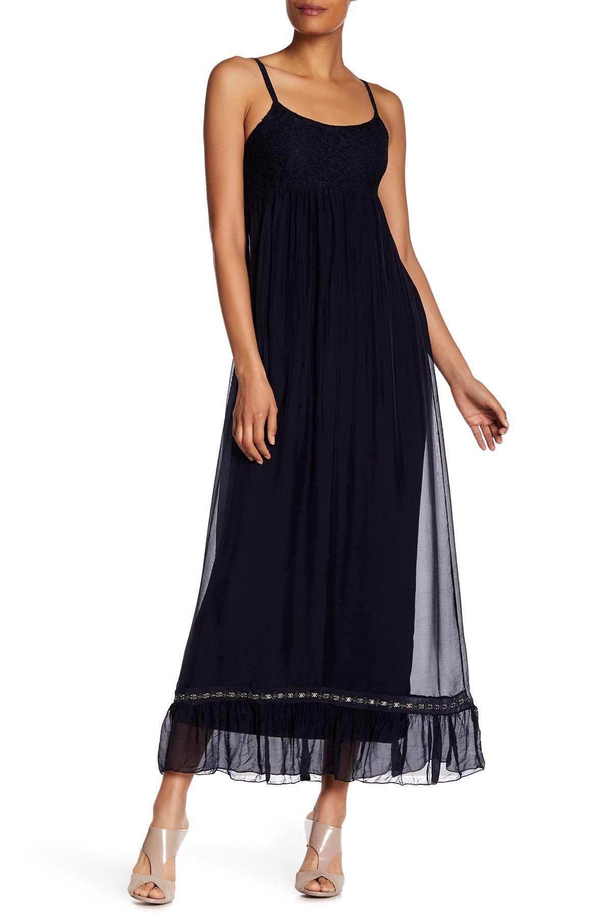 grey chiffon embellished maxi dress