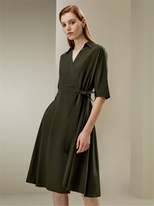 Shop Lilysilk Front Tie Wrap Silk Dress In Olive Green