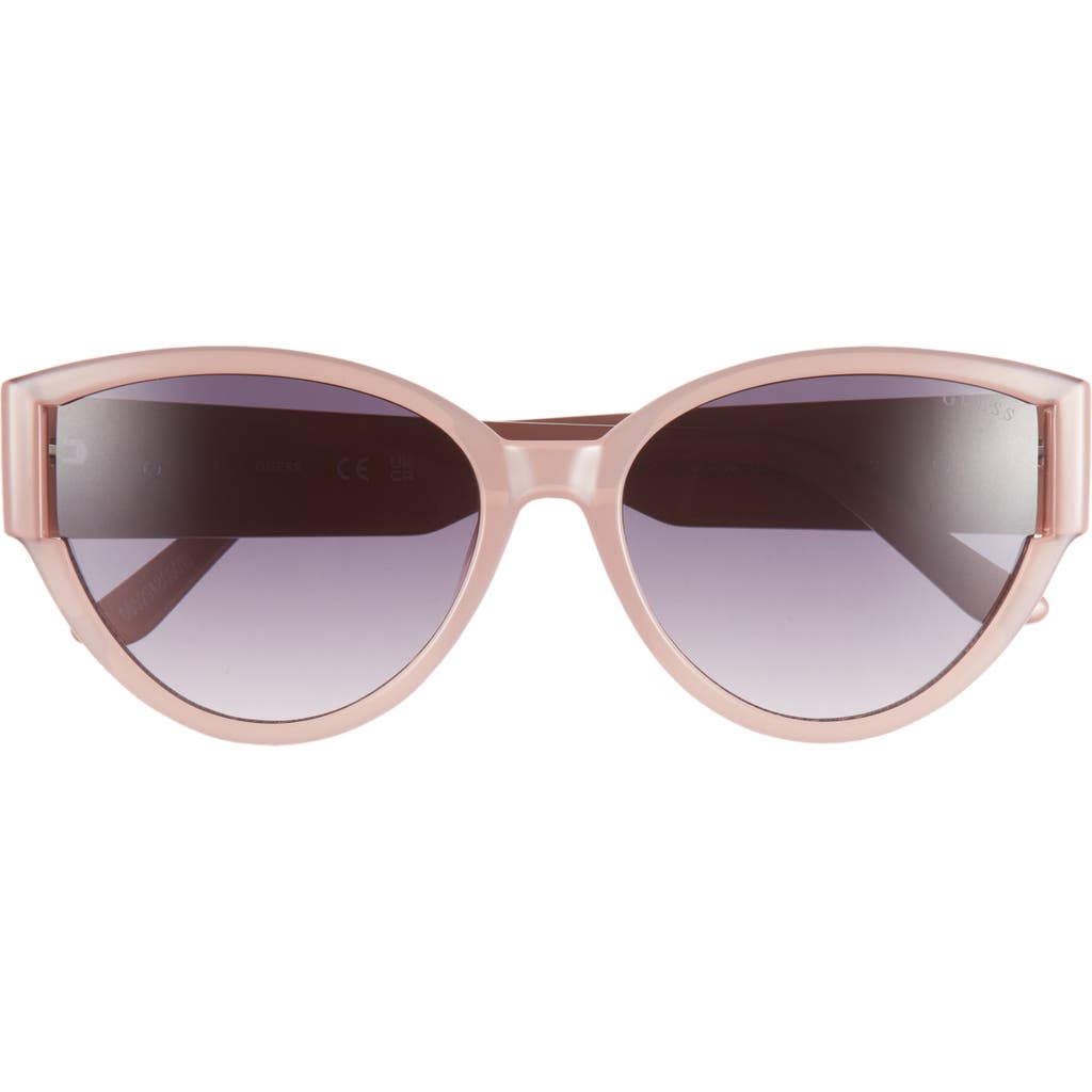 Guess 56mm Cat Eye Sunglasses In Shiny Pink/gradient Smoke