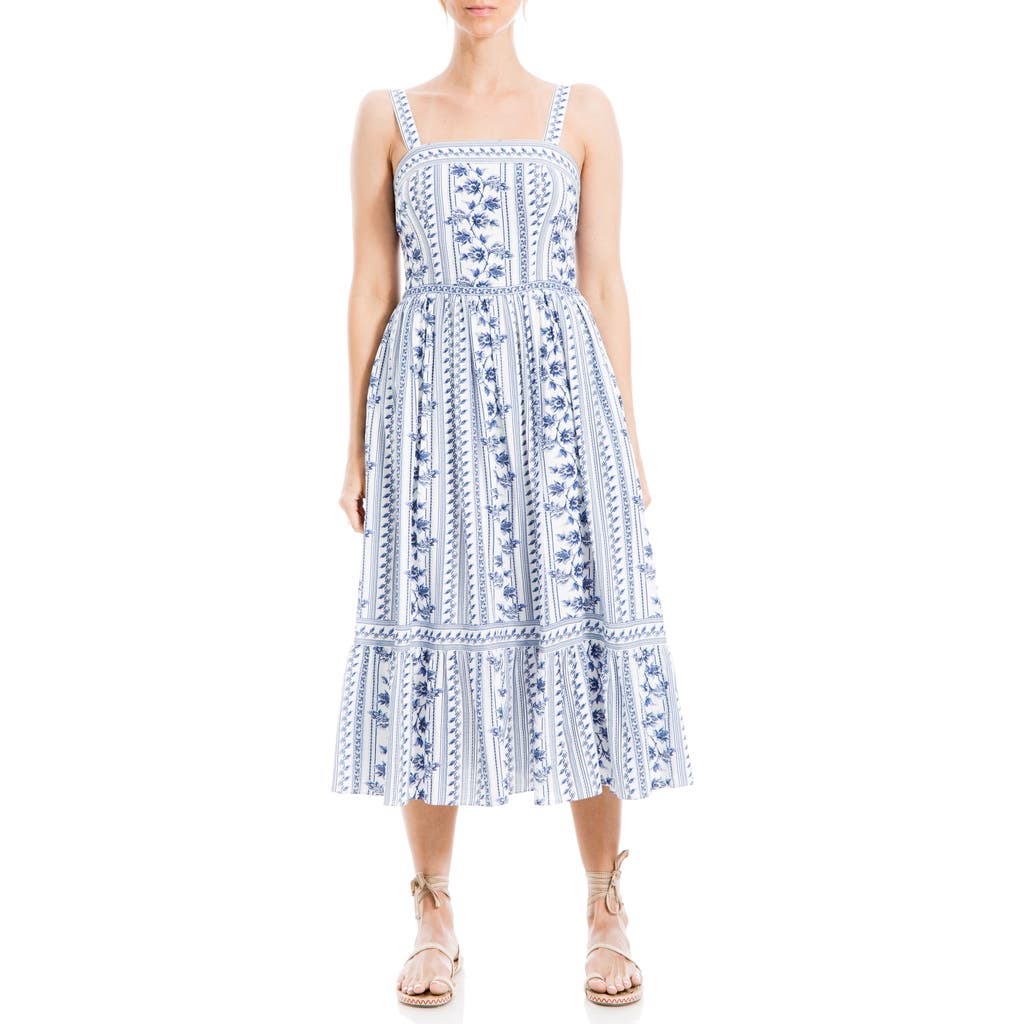 Max Studio Floral Print Sleeveless Midi Dress In Cream/blue Multi
