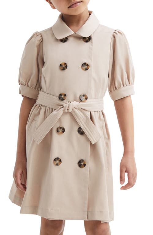 Shop Reiss Kids' Naomi Jr. Cotton Trench Dress In Camel