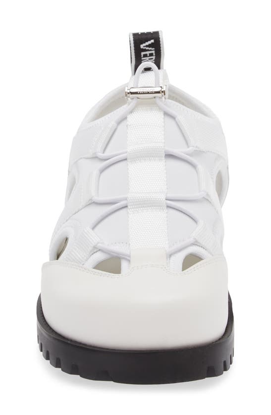 Shop Versace Medusa Track Sandal In White Palladium