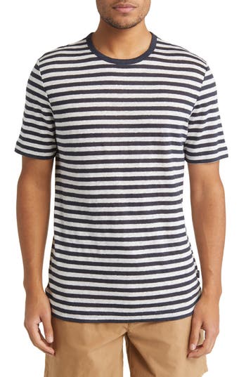 Shop Hugo Boss Boss Tiburt Stripe Linen T-shirt In Dark Blue