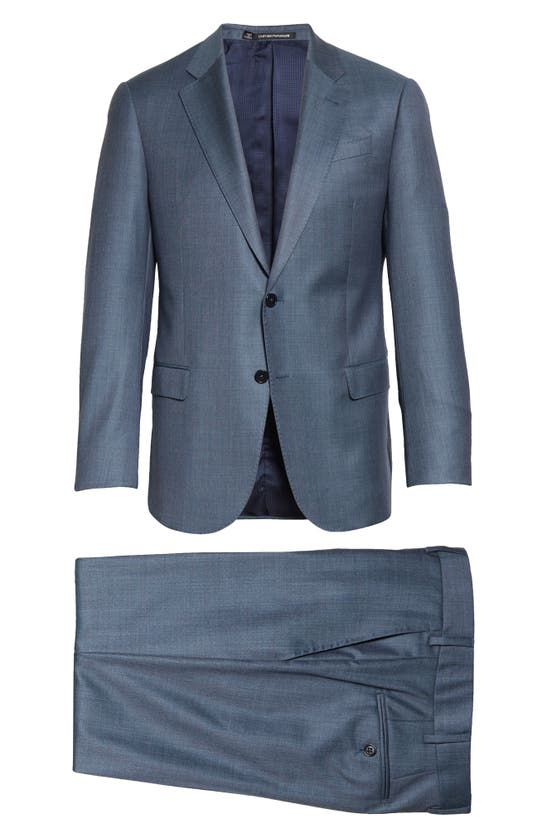 Shop Emporio Armani G-line Virgin Wool Suit In Blue Grey
