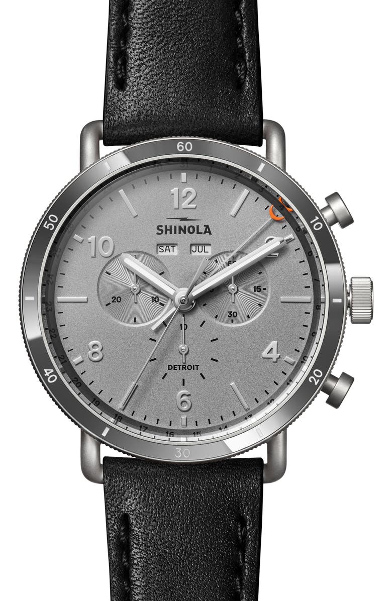 The Canfield Sport Chronograph Leather Strap Watch Set, 45mm, Main, color, BLACK/ GREY