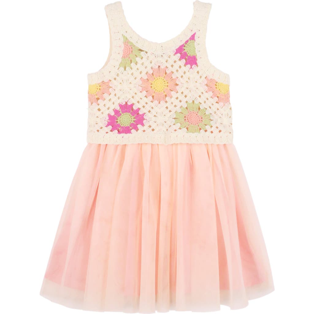 Zunie Kids' Crochet Dress In Ivory/peach