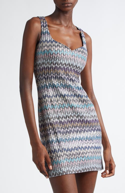 Shop Missoni Sequin Chevron Stripe Knit Minidress In Chevron Rose Blue Black