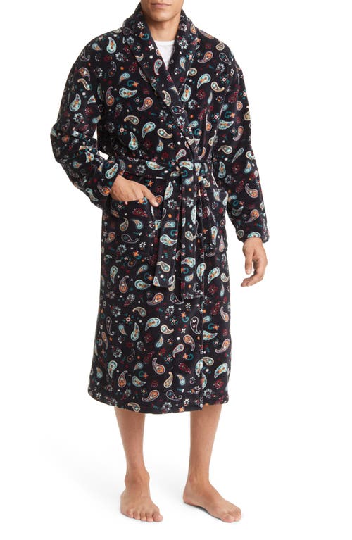 Majestic International Paisley Fleece Robe Black at Nordstrom,