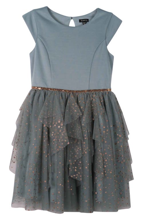 Shop Zunie Kids' Glitter Mesh Cascade Party Dress In Sage