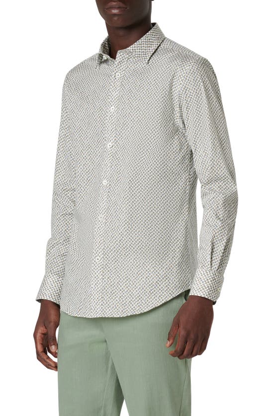 Shop Bugatchi Julian Shaped Fit Geometric Print Stretch Button-up Shirt In Khaki