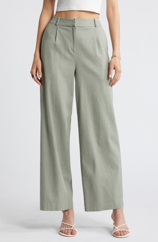 Shop Open Edit Wide Leg Linen Blend Pants In Green Halo