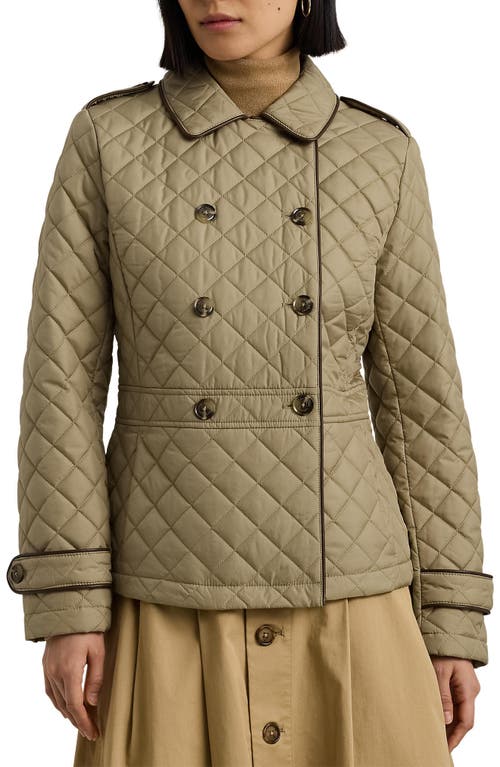 Shop Lauren Ralph Lauren Double Breasted Quilted Jacket In Birch Tan