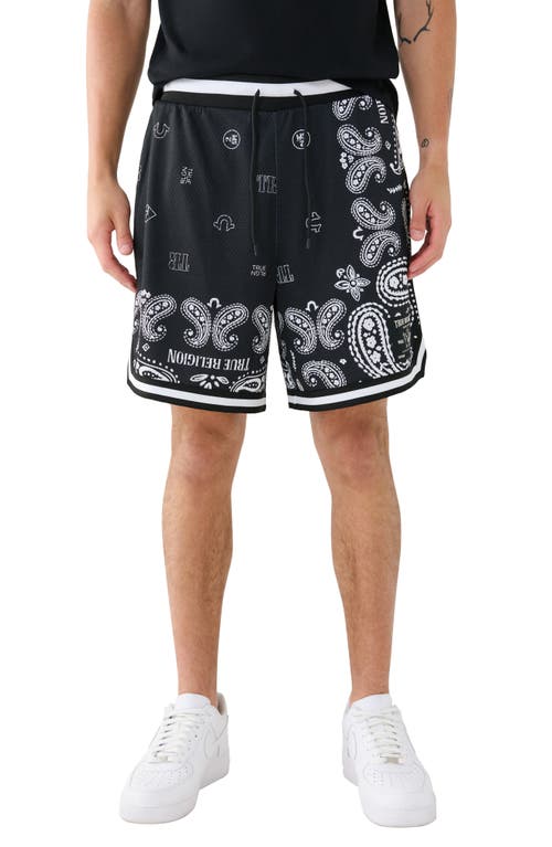 Bandana Print Mesh Shorts in Jet Black