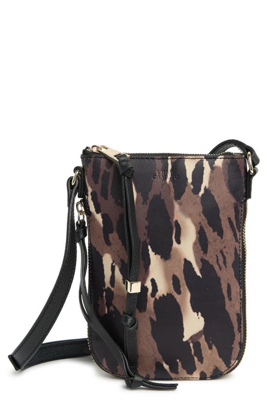 Vince Camuto Corin Leather Phone Crossbody Bag In Natural Camo Leopard Print