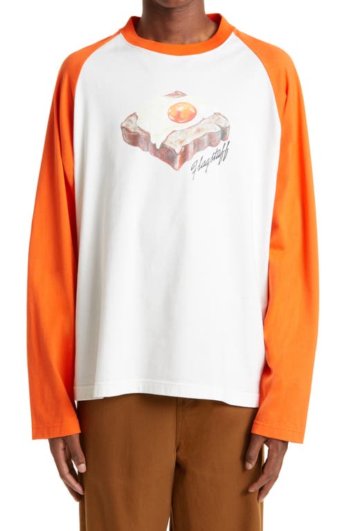 F-LAGSTUF-F Men's Breakfast Raglan Sleeve Baseball Graphic Tee in White/Orange