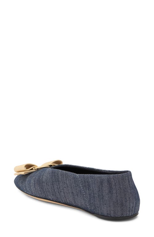 Shop Ferragamo Vanna Bow Denim Ballet Flat