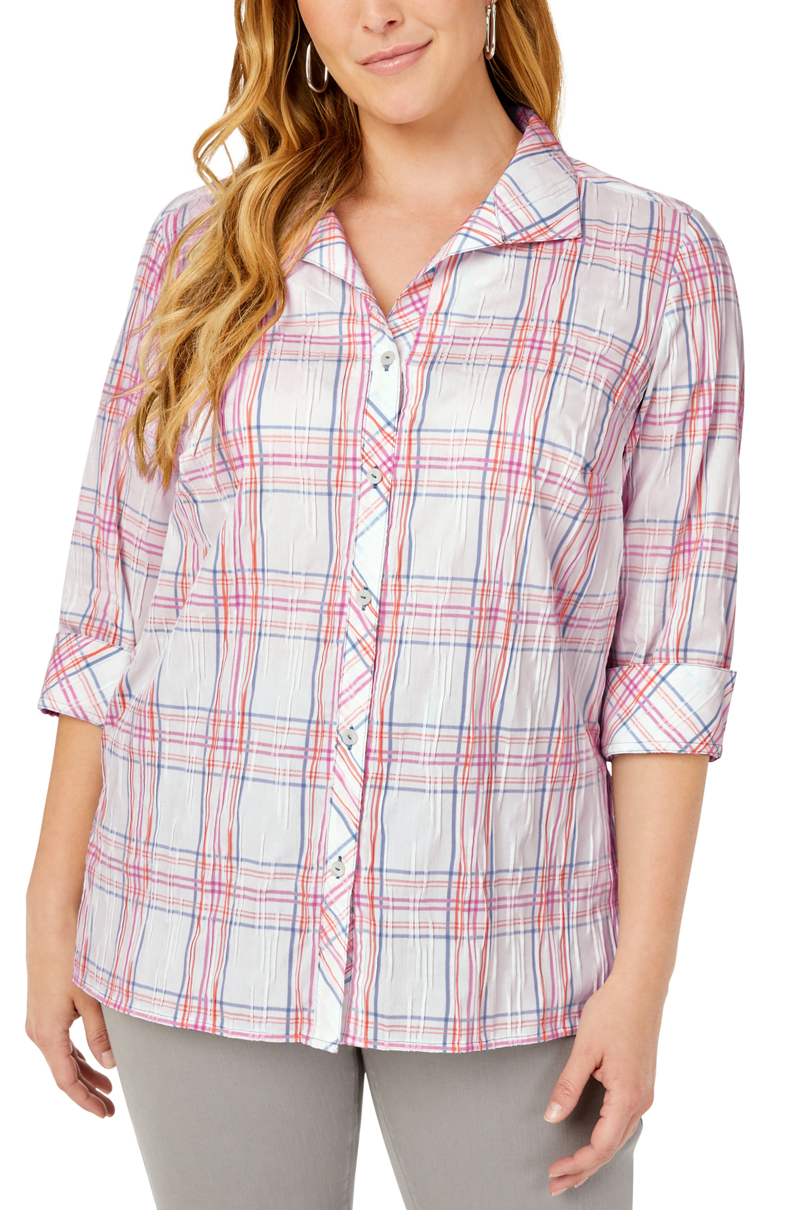 Foxcroft Rhett Plaid Cotton Blend Shirt 