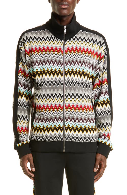 Missoni Chevron Stripe Cotton Zip Sweater in Multicolor Grey