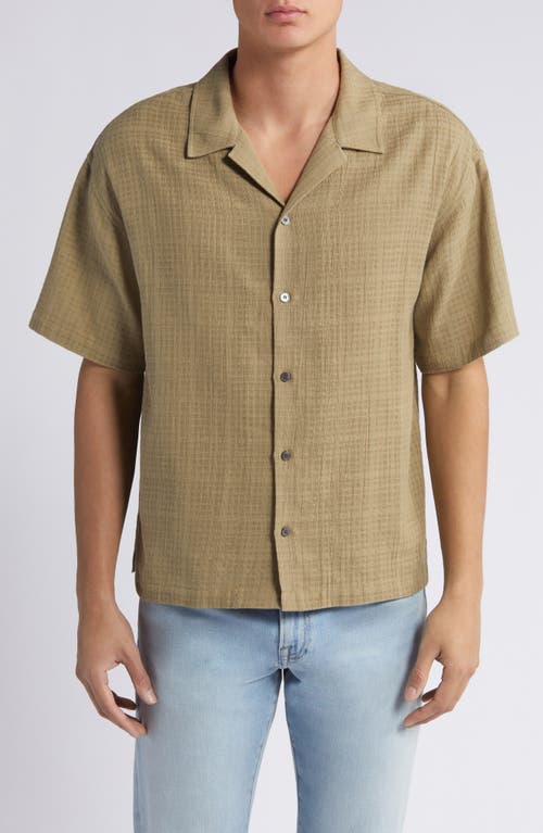 Oversize Textured Cotton Camp Shirt in Dry Sage