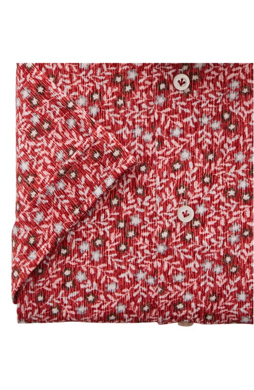 Shop Emanuel Berg Floral Short Sleeve Knit Button-up Shirt In Medium Red