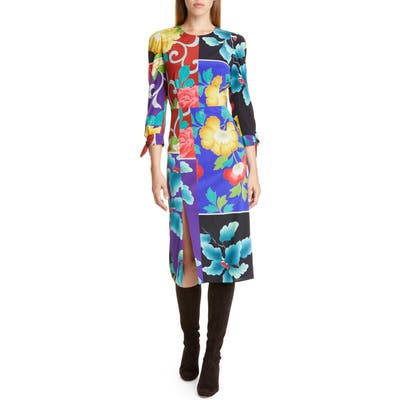 Etro Patchwork Floral Stretch Silk Dress, US / 44 IT - Purple