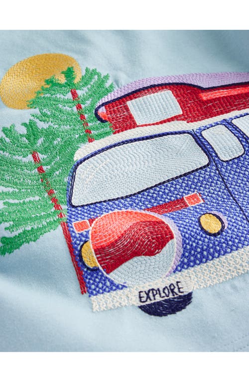 Shop Mini Boden Kids' Vehicle Embroidered T-shirt In Vintage Blue Campervan