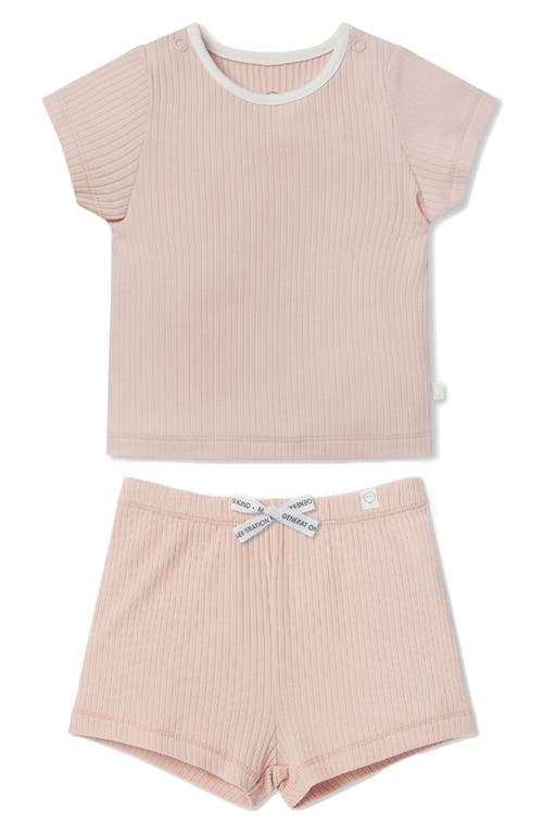 MORI Fitted Two-Piece Rib Short Pajamas in Blush at Nordstrom
