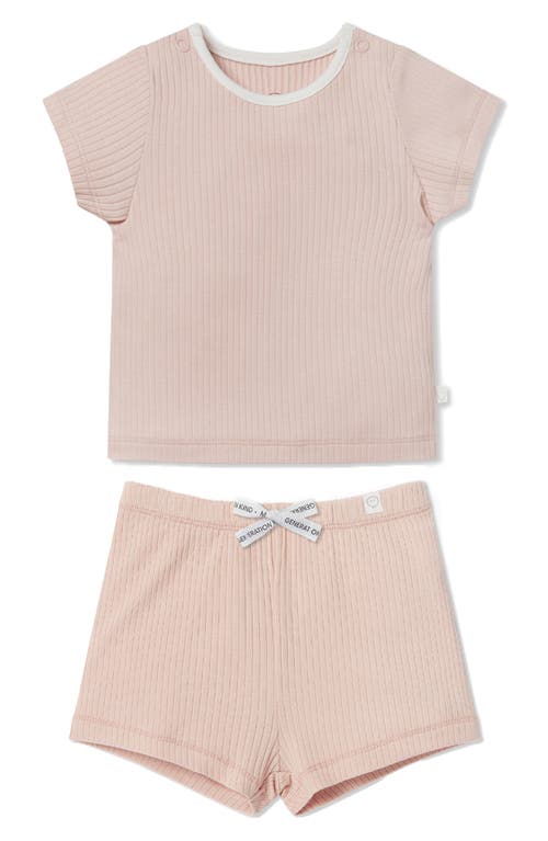 Shop Mori Fitted Two-piece Rib Short Pajamas In Blush