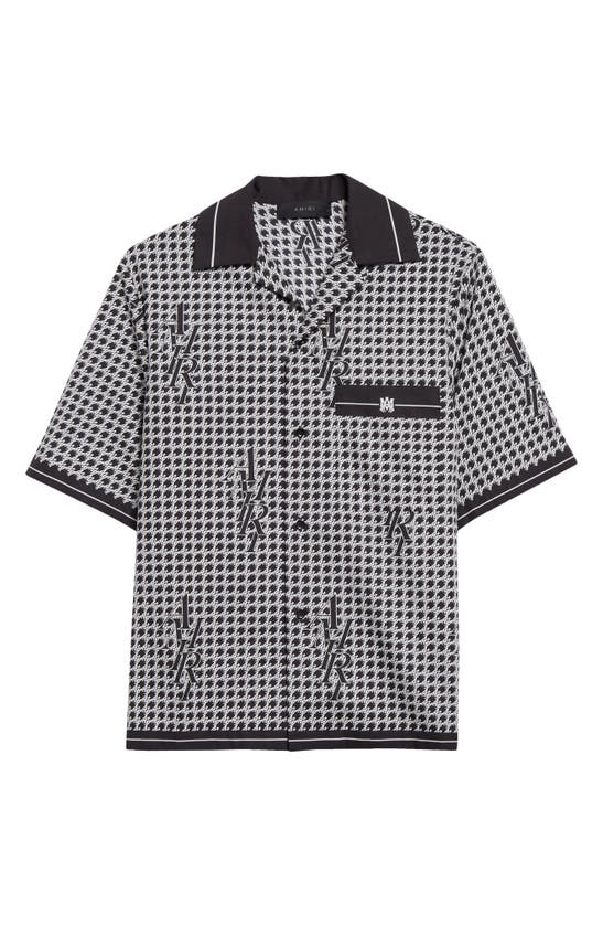 Shop Amiri Monogram Houndstooth Silk Twill Bowling Shirt In Black