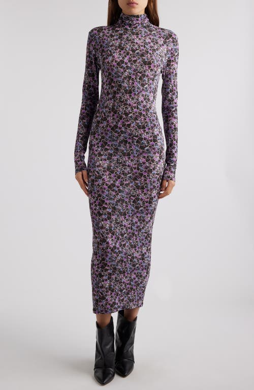 Shop Isabel Marant Vanessa Pansy Long Sleeve Jersey Turtleneck Dress In Purple