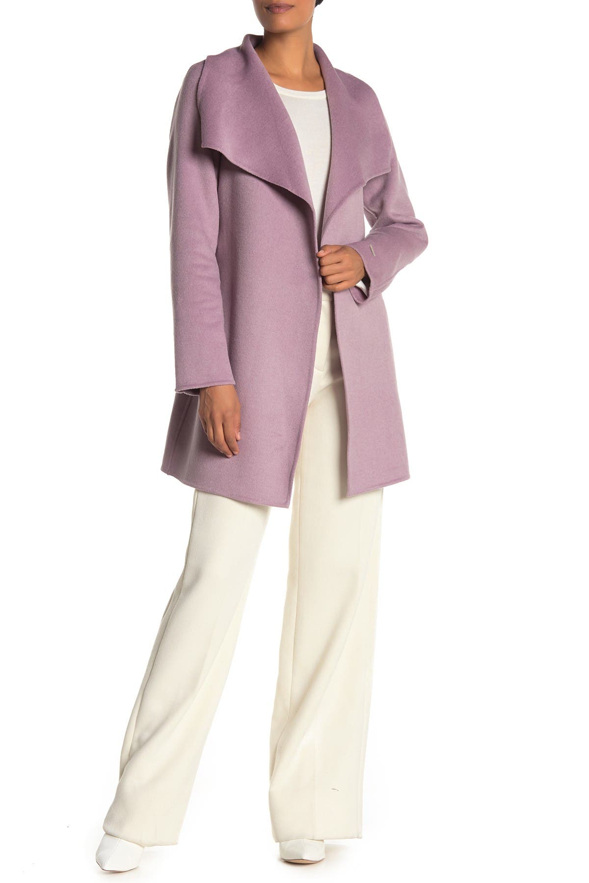 t tahari wool blend belted wrap coat pale blue