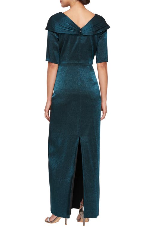 Alex Evenings Foldover Column Gown In Teal