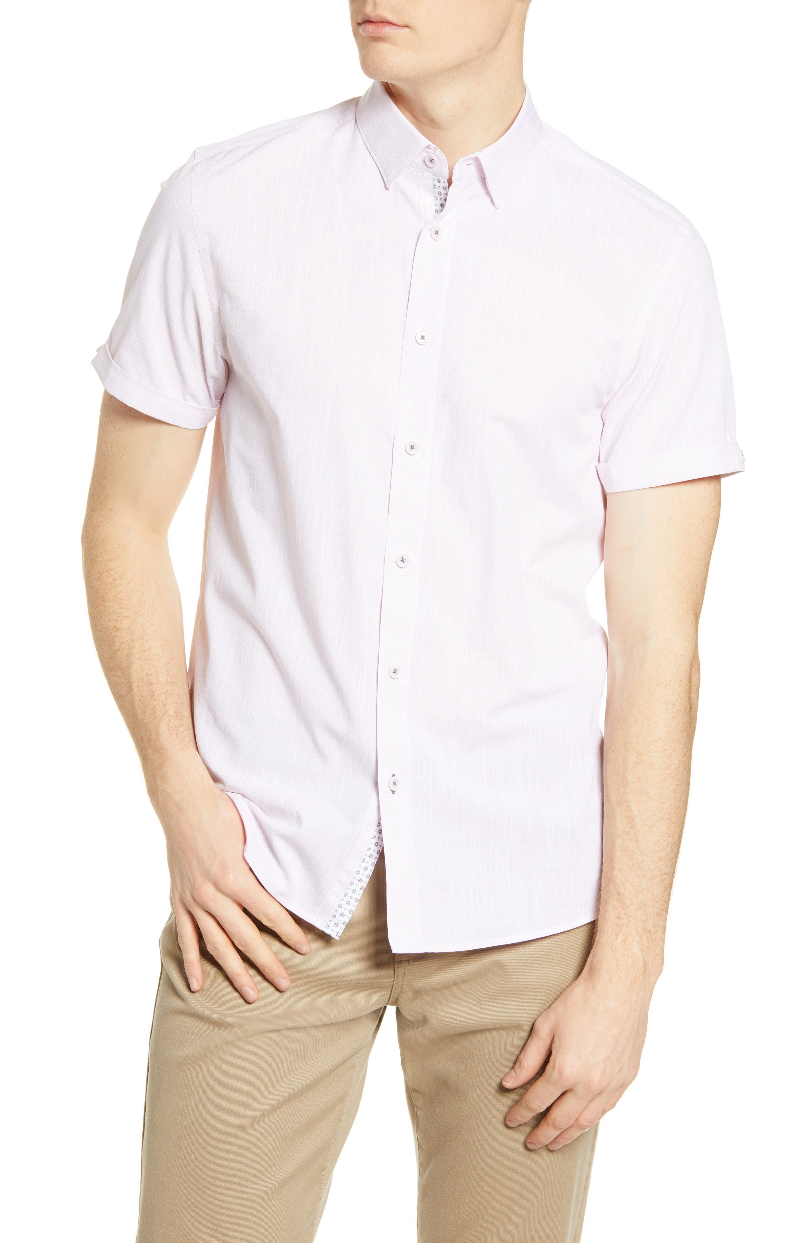 Ted Baker Salah Microdot Short Sleeve Button-up Shirt In Pink