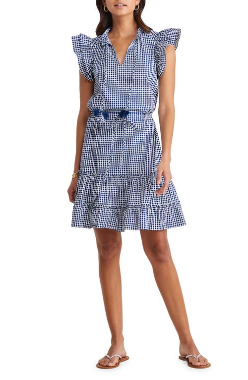 Vineyard vines Harbor Grid Print Flutter Sleeve Dress Navy/White at Nordstrom,