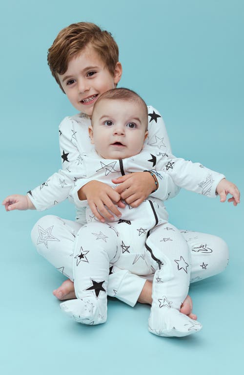 Shop Norani Stars Stretch Organic Cotton Footie In Black/white