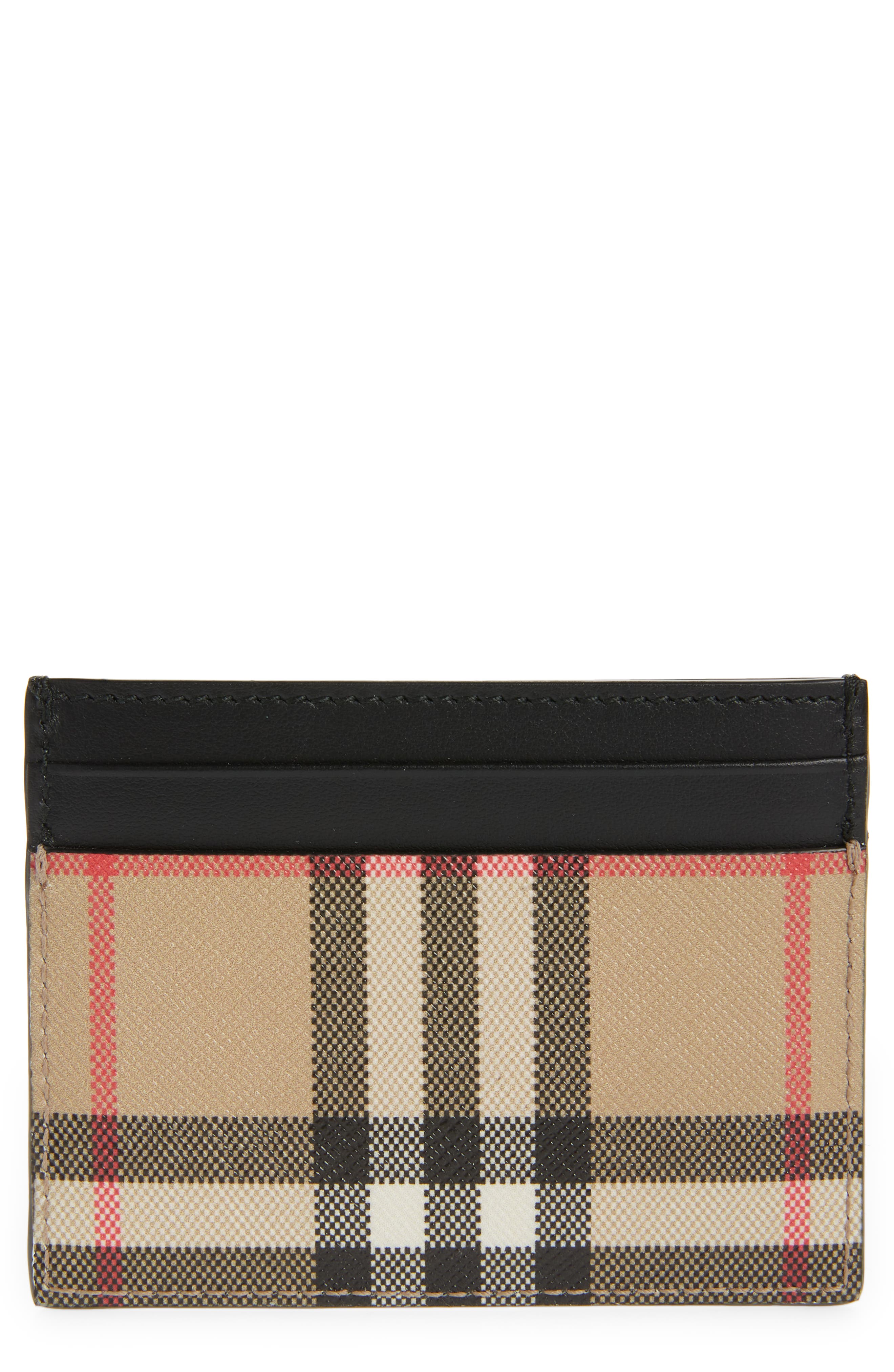 Burberry Sandon Check E-Canvas & Leather Card Case in Black at Nordstrom