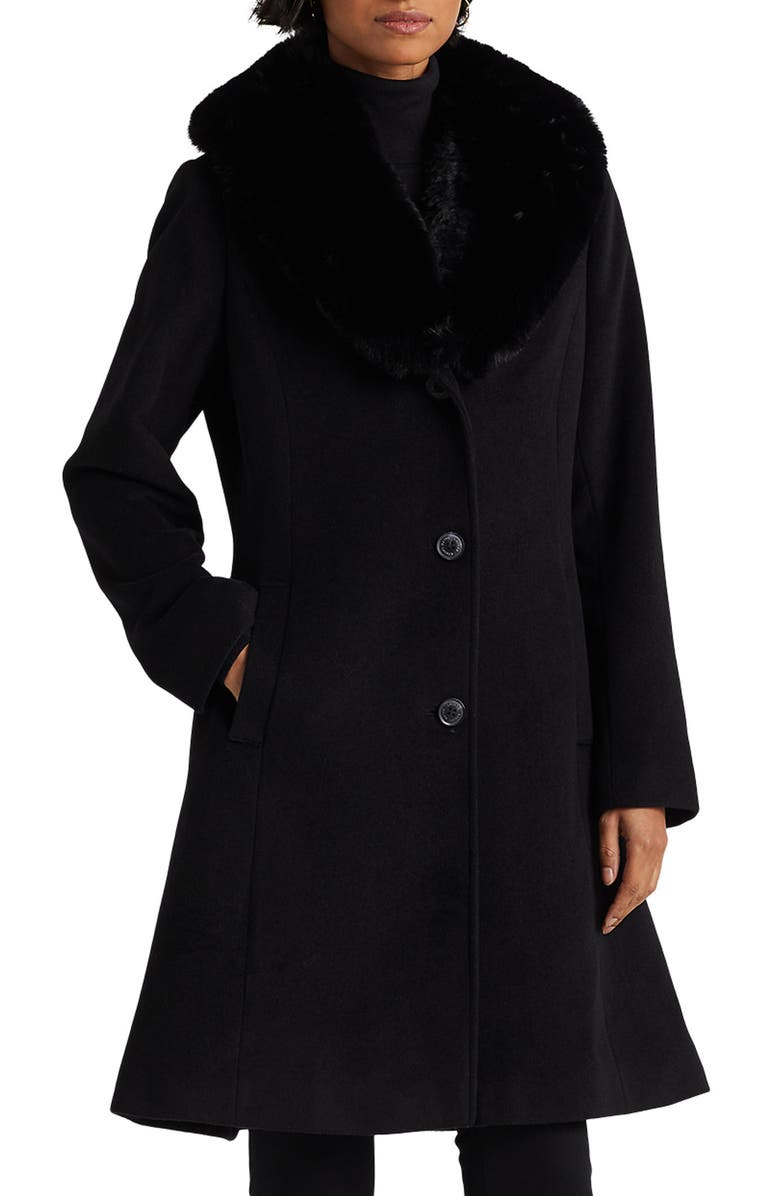 Lauren Ralph Lauren Faux Fur Shawl Collar Wool Blend Coat Nordstrom