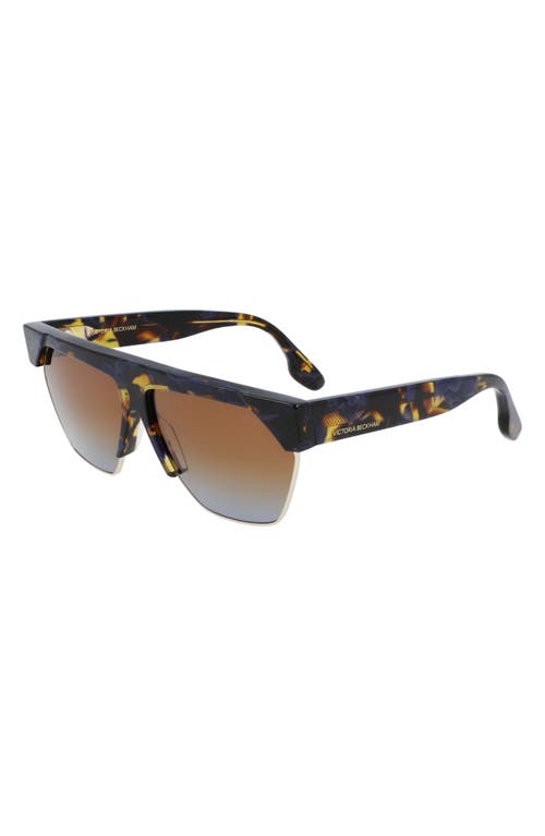 Victoria Beckham Semi-rimless Rectangle Acetate Sunglasses In Havana/blue