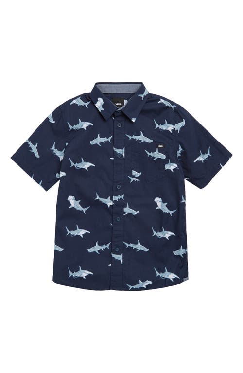 Vans Kids' Shark Print Short Sleeve Button-Up Shirt Dress Blues at
