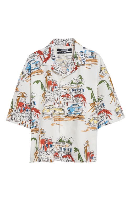 Shop Jacquemus La Chemise Casaco Oversize Bowling Shirt In Print Capri Cars White 1hi