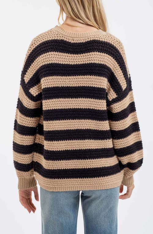 Blu Pepper Relaxed Stripe Pullover Sweater In Taupe
