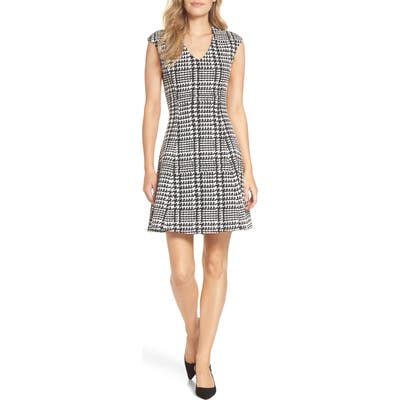 Forest Lily Houndstooth Jacquard Fit & Flare Dress, Black