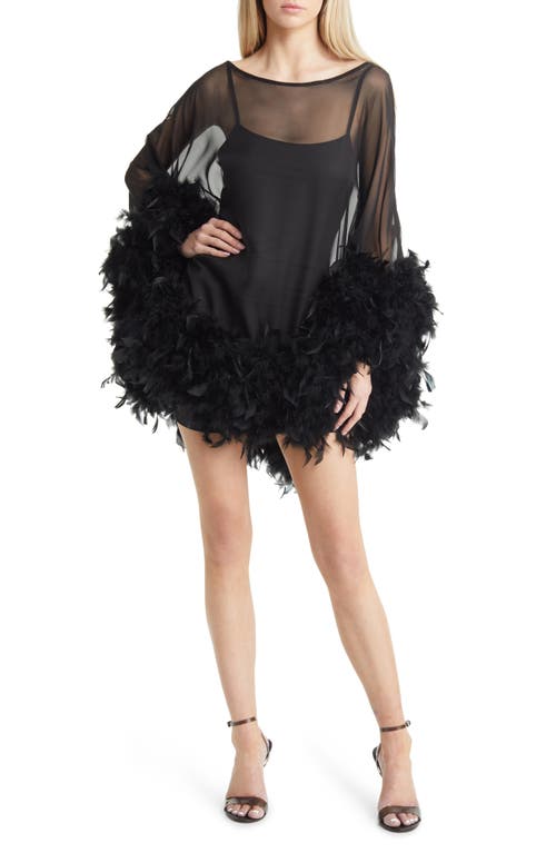 AZALEA WANG Feather Trim Long Sleeve Cocktail Dress in Black